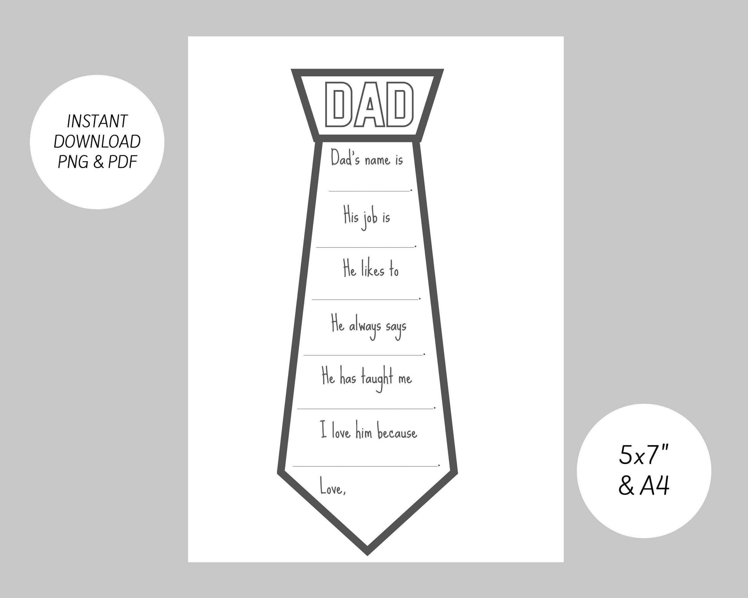 Father&amp;#039;S Day Printable - All About My Dad Tie - Etsy for Printable Father&amp;#039;S Day Tie Template