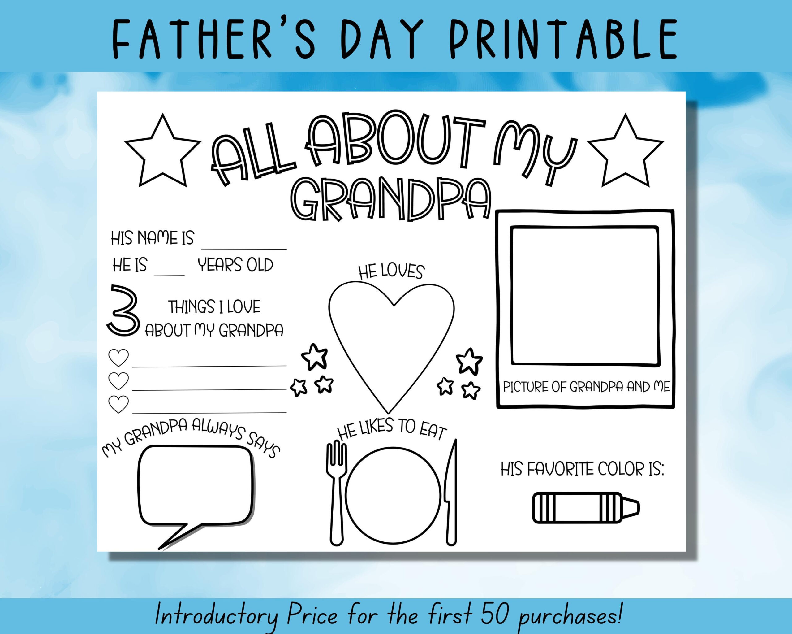 Father&amp;#039;S Day Printable, All About My Grandpa, Fathers Day Gift with Happy Father&amp;amp;#039;s Day Grandpa Printable Cards
