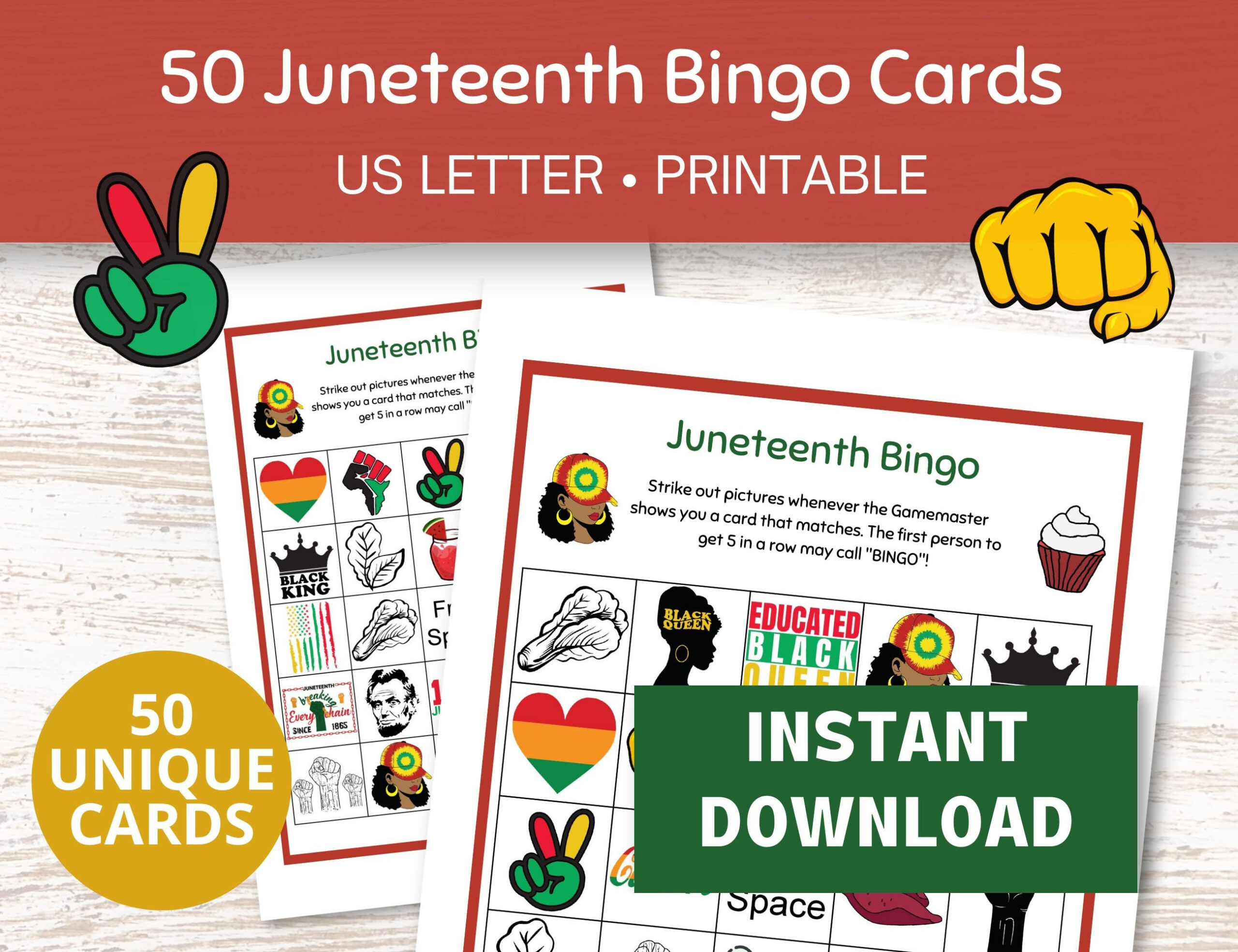 Juneteenth Bingo Printable, 50 Juneteenth Bingo Cards Pdf, African with Juneteenth Bingo Printable