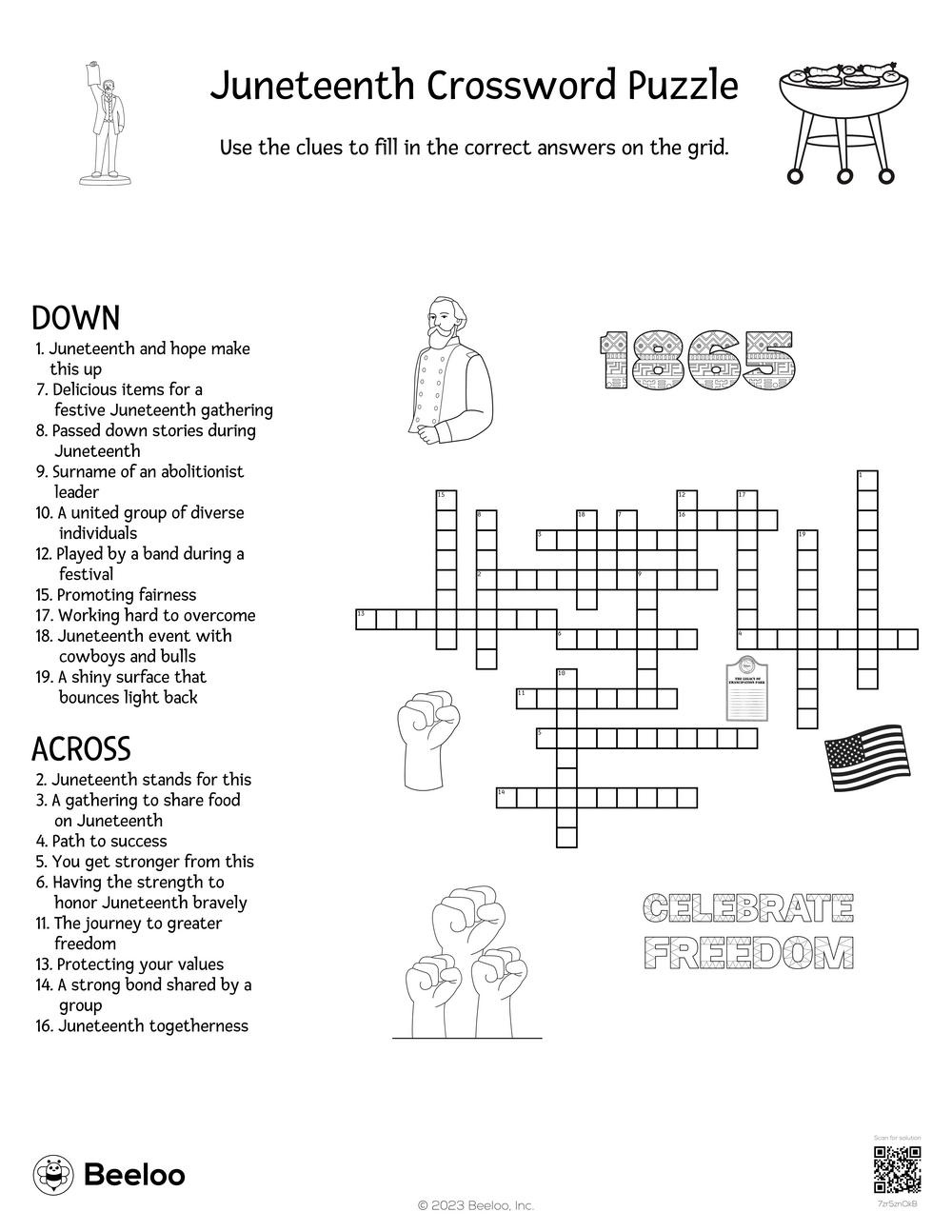 Juneteenth Crossword Puzzle • Beeloo Printable Crafts And regarding Printable Juneteenth Crossword Puzzle