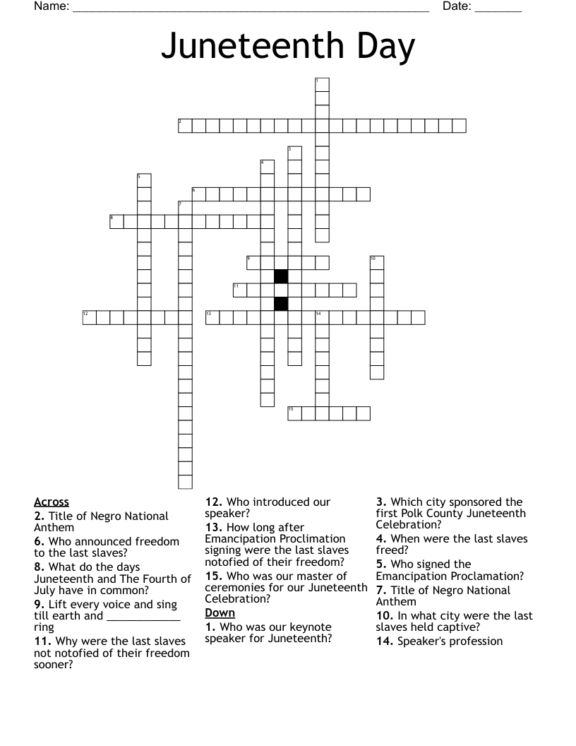 Juneteenth Day Crossword - Wordmint inside Printable Juneteenth Crossword Puzzle