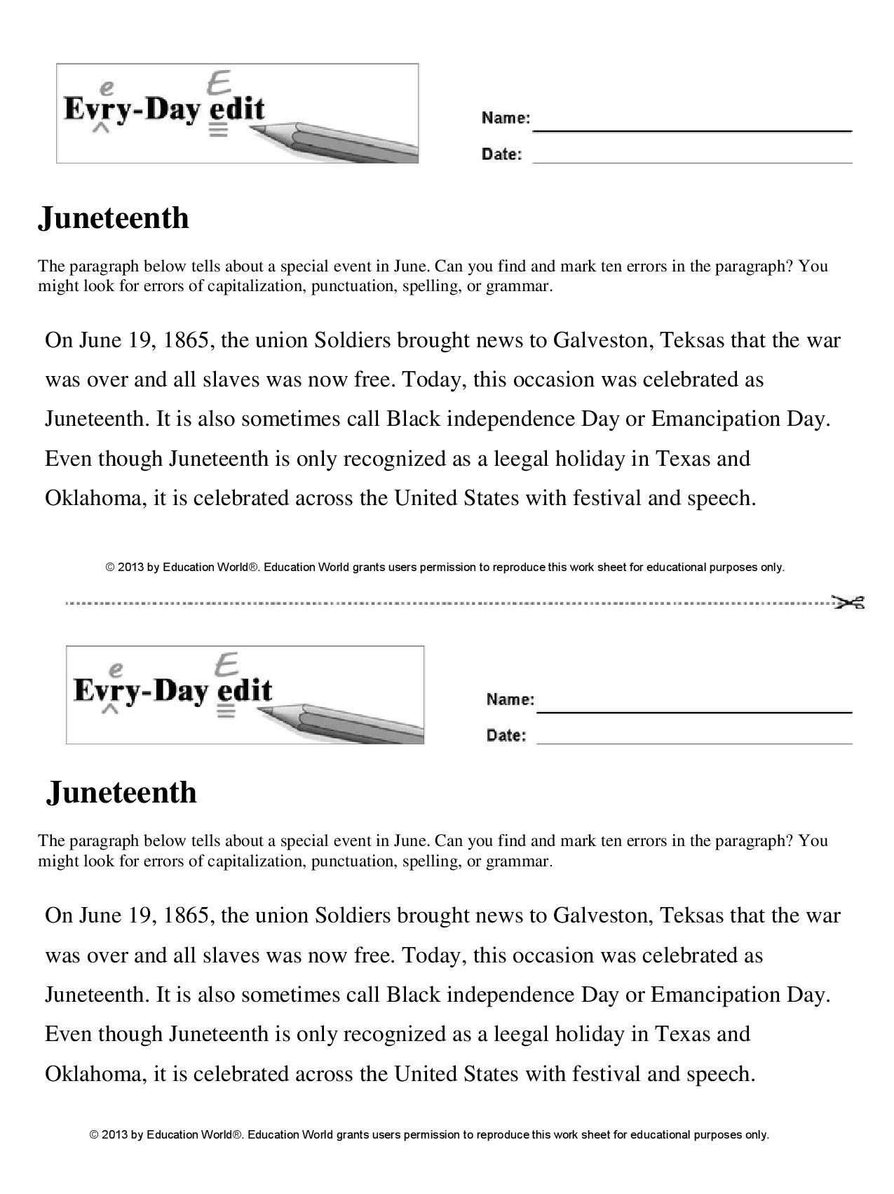Juneteenth | Education World in Printable Free Free Juneteenth Worksheets