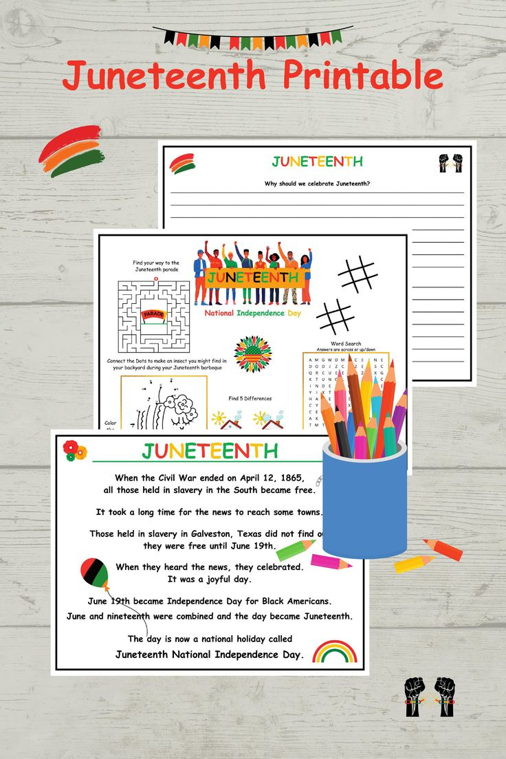 Juneteenth Facts And Activity with Juneteenth Information Sheet Printable