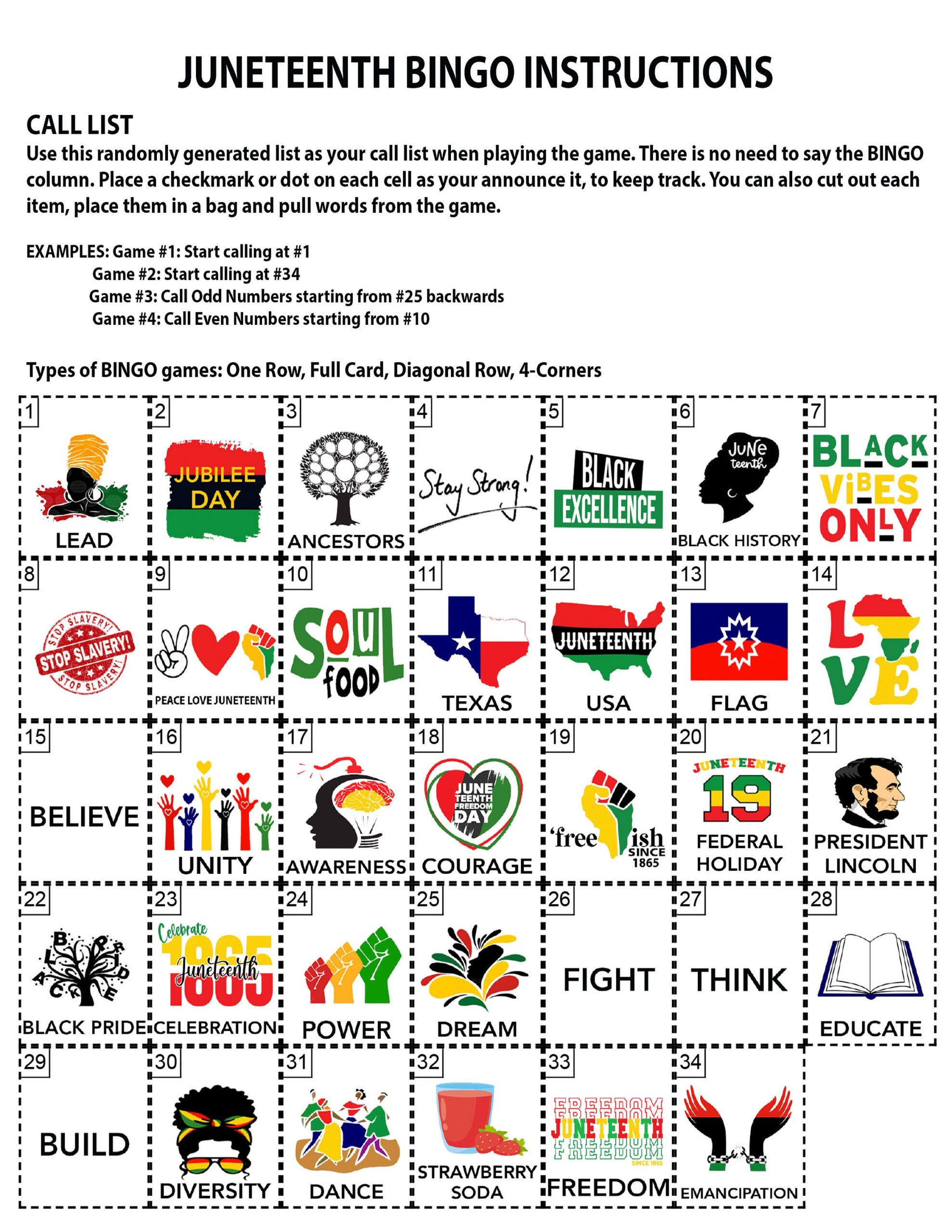 Juneteenth, Freedom Day, Juneteenth Game, Black History Bingo for Juneteenth Bingo Printable