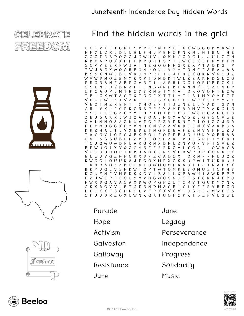 Juneteenth-Themed Word Searches • Beeloo Printable Crafts And with regard to Printable Juneteenth Word Search