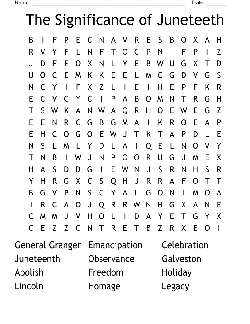 Juneteenth Word Search - Wordmint within Juneteenth Celebration Free Printable Juneteenth Word Search
