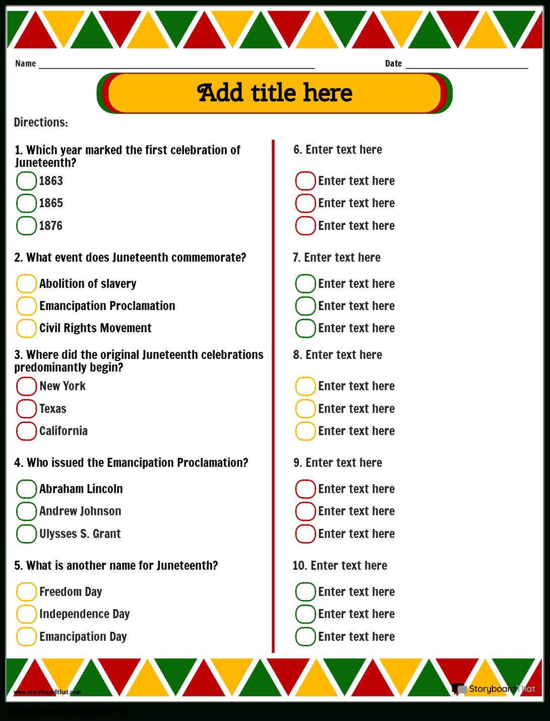 Storyboard That: Free Juneteenth Worksheets For Kindergarten And Up in Free Printable Juneteenth Worksheets