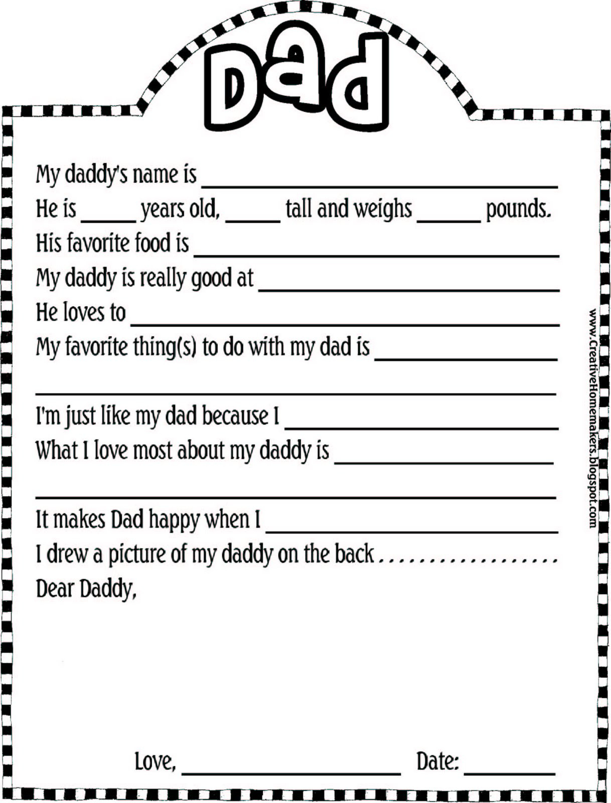 The Creative Homemaker: Father&amp;#039;S Day Printable regarding Free Printable Father&amp;#039;S Day Questionnaire