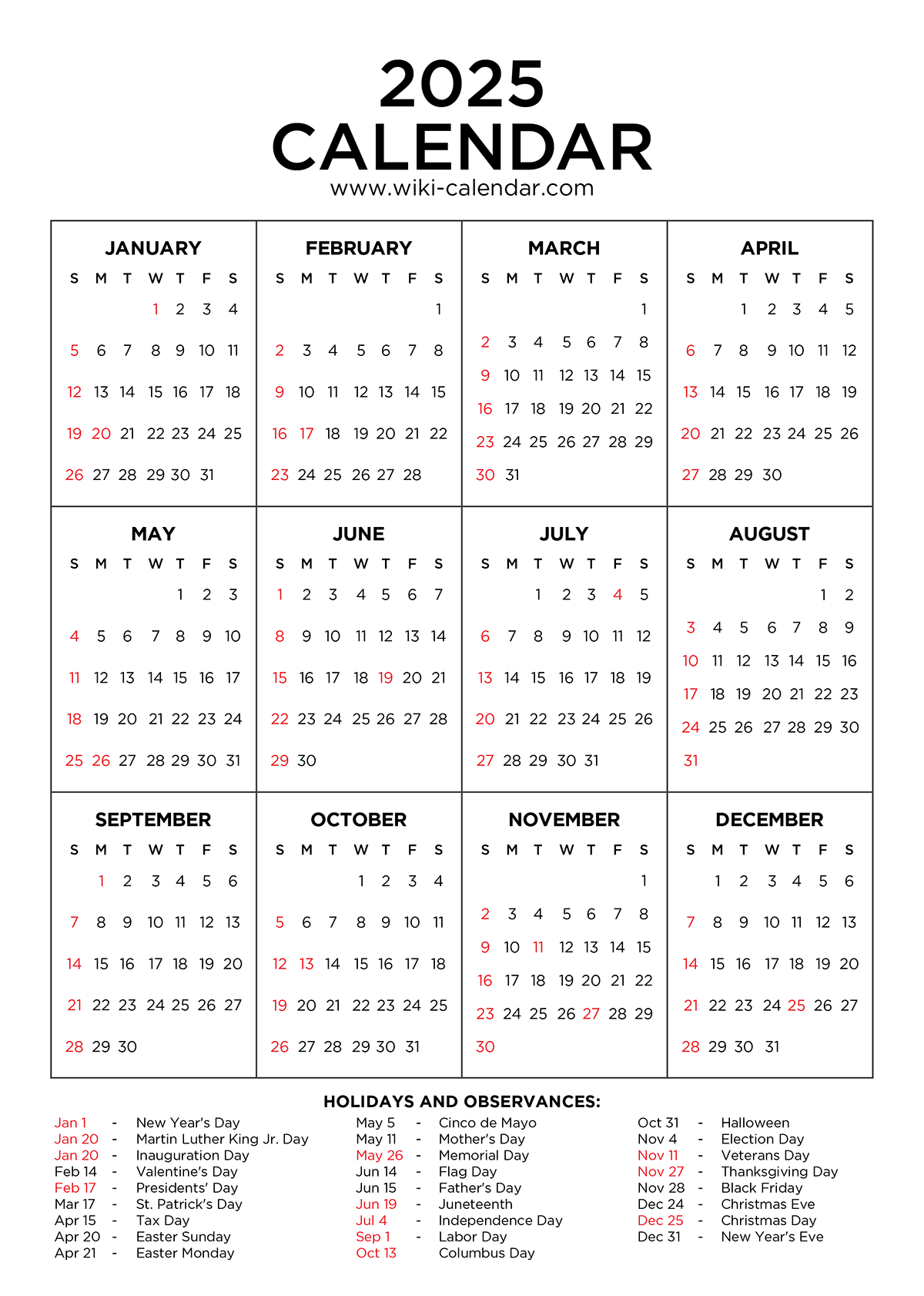 Year 2025 Calendar Printable With Holidays - Wiki Calendar with regard to Father&amp;#039;S Day 2025 Date Printable Calendar