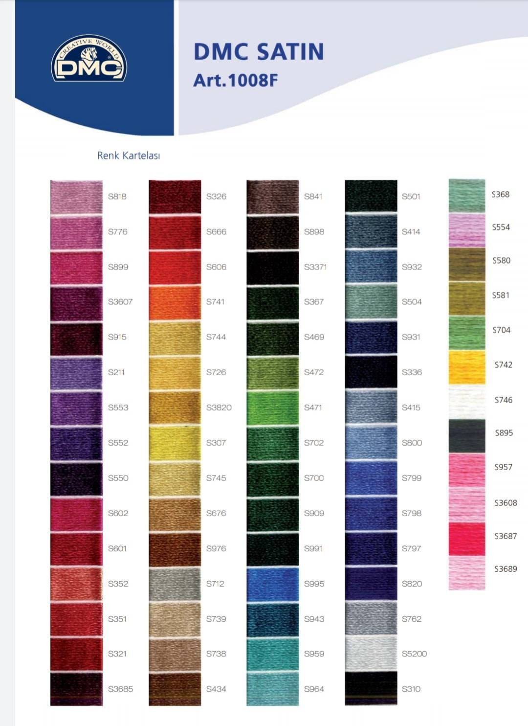 D.m.c Satin Floss, Satinfaden, Wählen Sie Ihre Farben Und Menge in DMC Rayon Floss Color Chart
