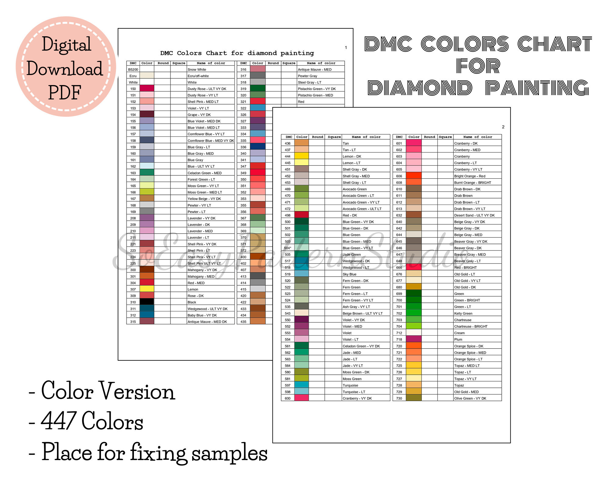 Diamant Malerei Dmc Color Chart Dmc Colors Char For Diamond Painting Pdf Download Datei Dmc Diamond Art Color Chart Dmc Inventarliste with Dmc Diamond Drill Color Chart