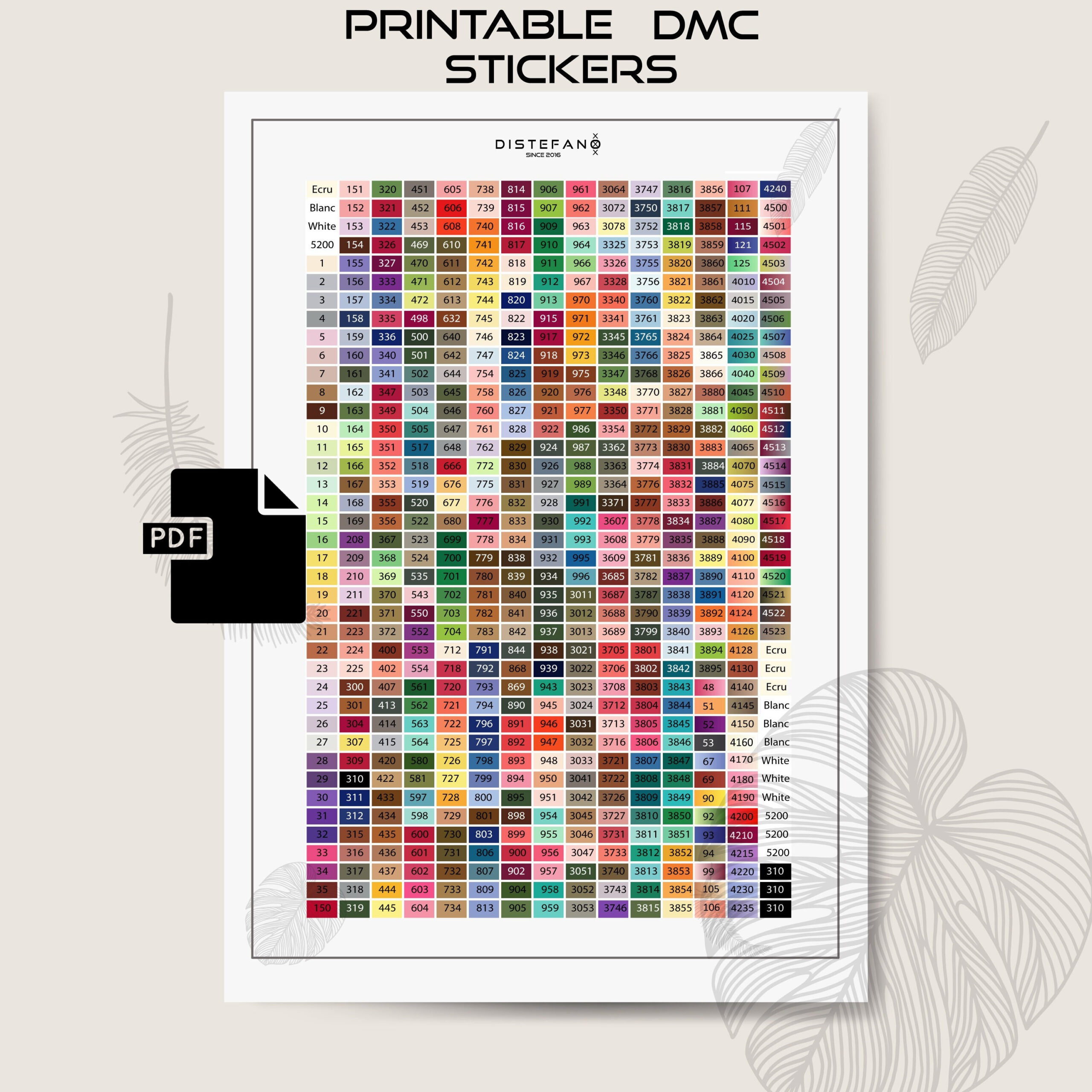 Dmc Floss Printable Stickers, Color Bobbin Labels, Thread for Dmc Color Chart Stickers