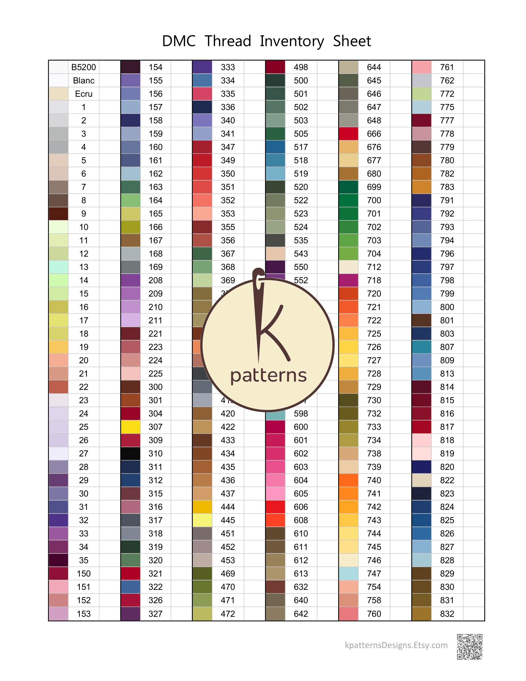 Dmc Thread Inventory Sheet Pdf, Printable Cross-Stitch Floss for DMC Floss Color Chart Excel