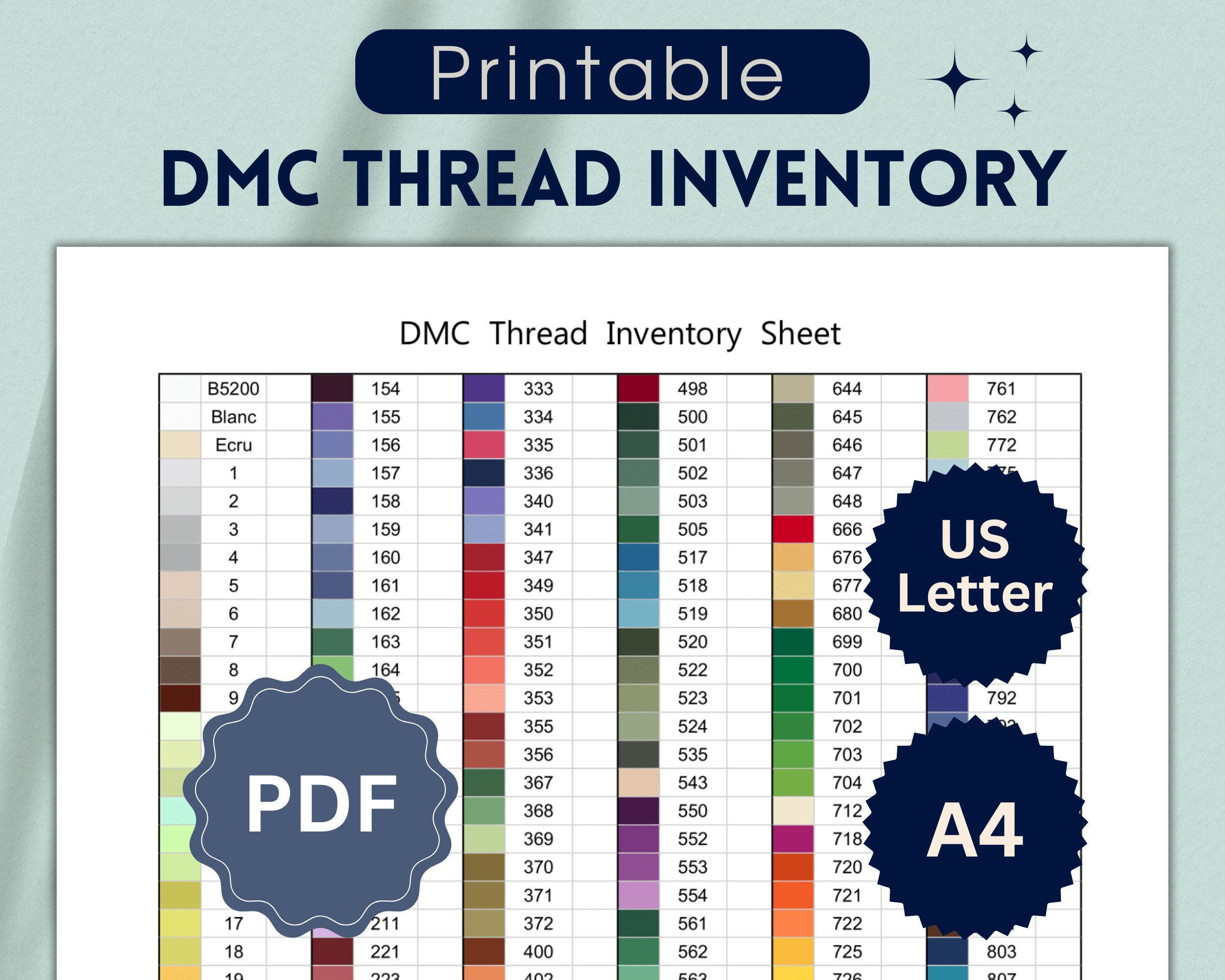 Dmc Thread Inventory Sheet Pdf, Printable Cross-Stitch Floss throughout Dmc Color Chart Excel