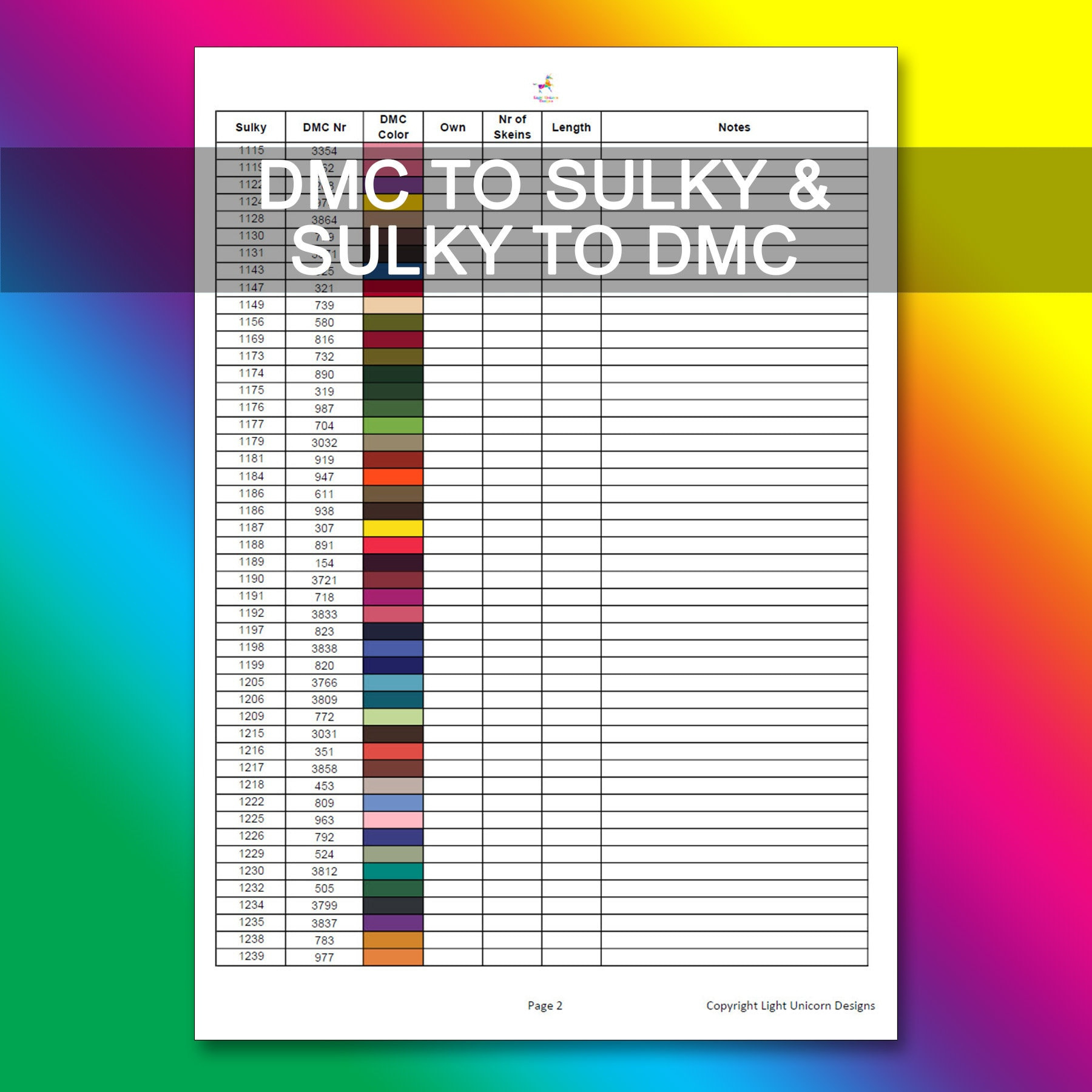 Dmc To Sulky Conversion Chart Pdf Instant Download | Cross Stitch with regard to Sulky To Dmc Color Conversion Chart