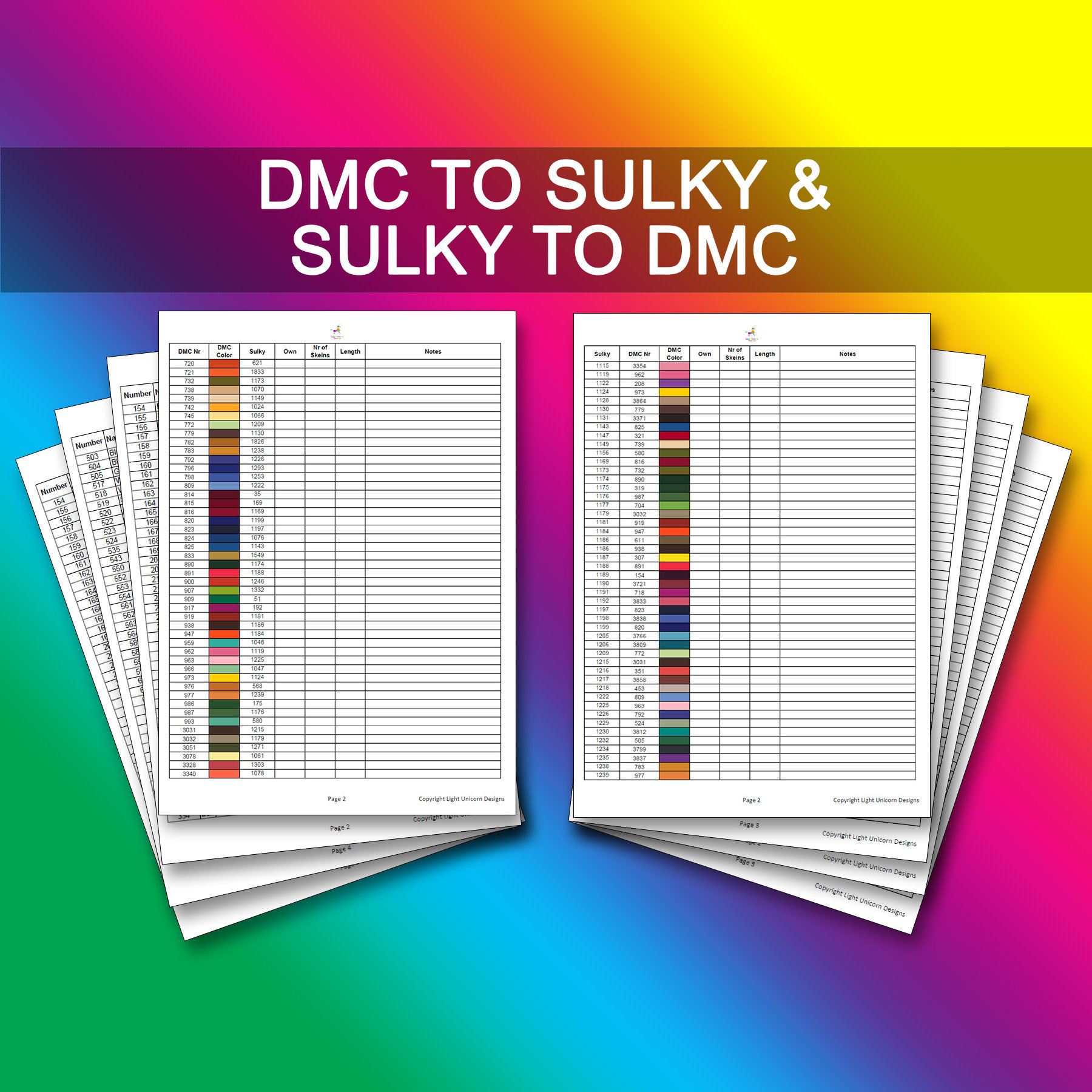 Dmc To Sulky Conversion Chart Pdf Instant Download | Cross Stitch with Sulky to DMC Color Conversion Chart