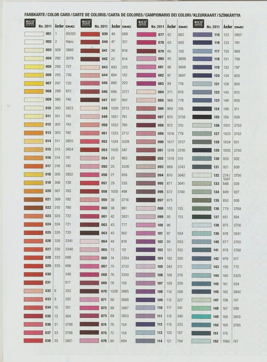 Yarn Color Chart throughout Astuce DMC Thread Color Chart