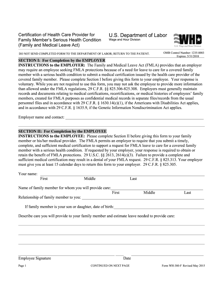 2009 Form Dol Wh-380-F Fill Online, Printable, Fillable, Blank inside Us Department Of Labor Fmla Printable Form