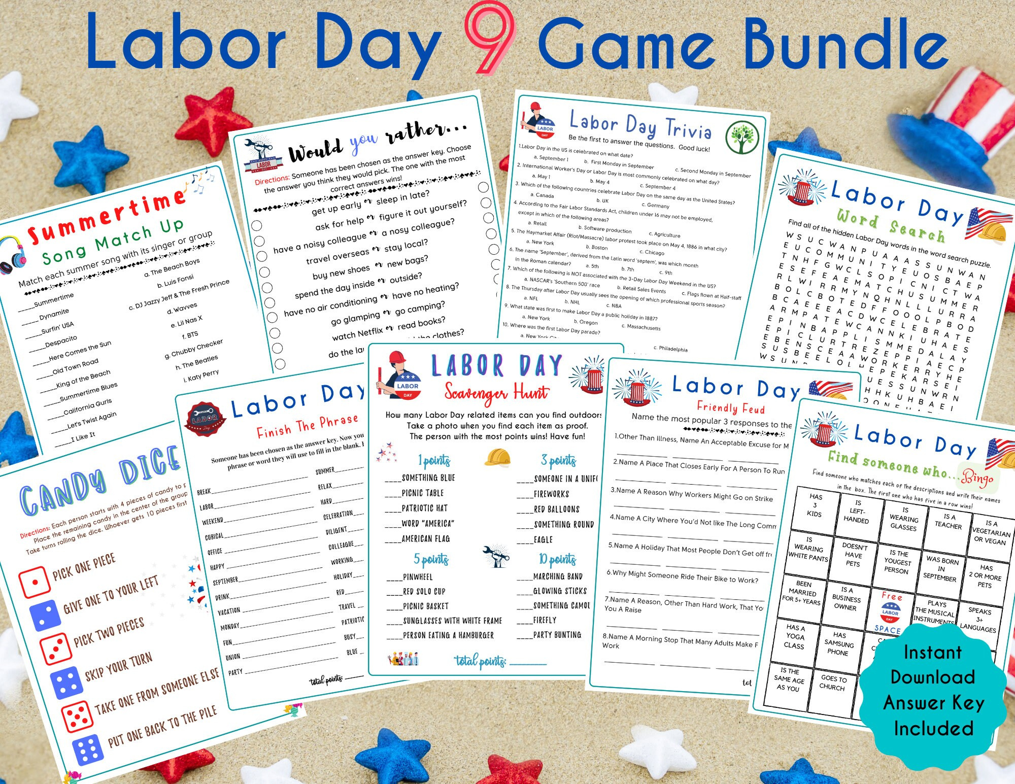 9 In 1 Labor Day Game Bundle | America Trivia Quiz | Labor Day pertaining to Free Printable Labor Day Games