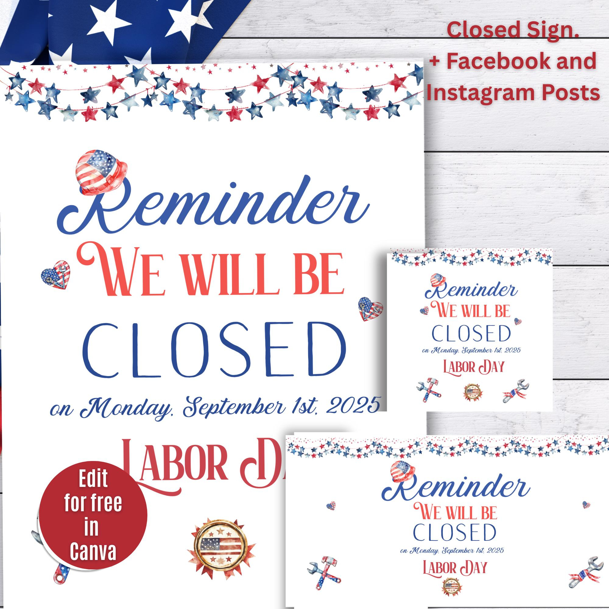 Editable We Will Be Closed Labor Day Sign Template, Printable inside Closed For Labor Day 2025 Sign Free Printable