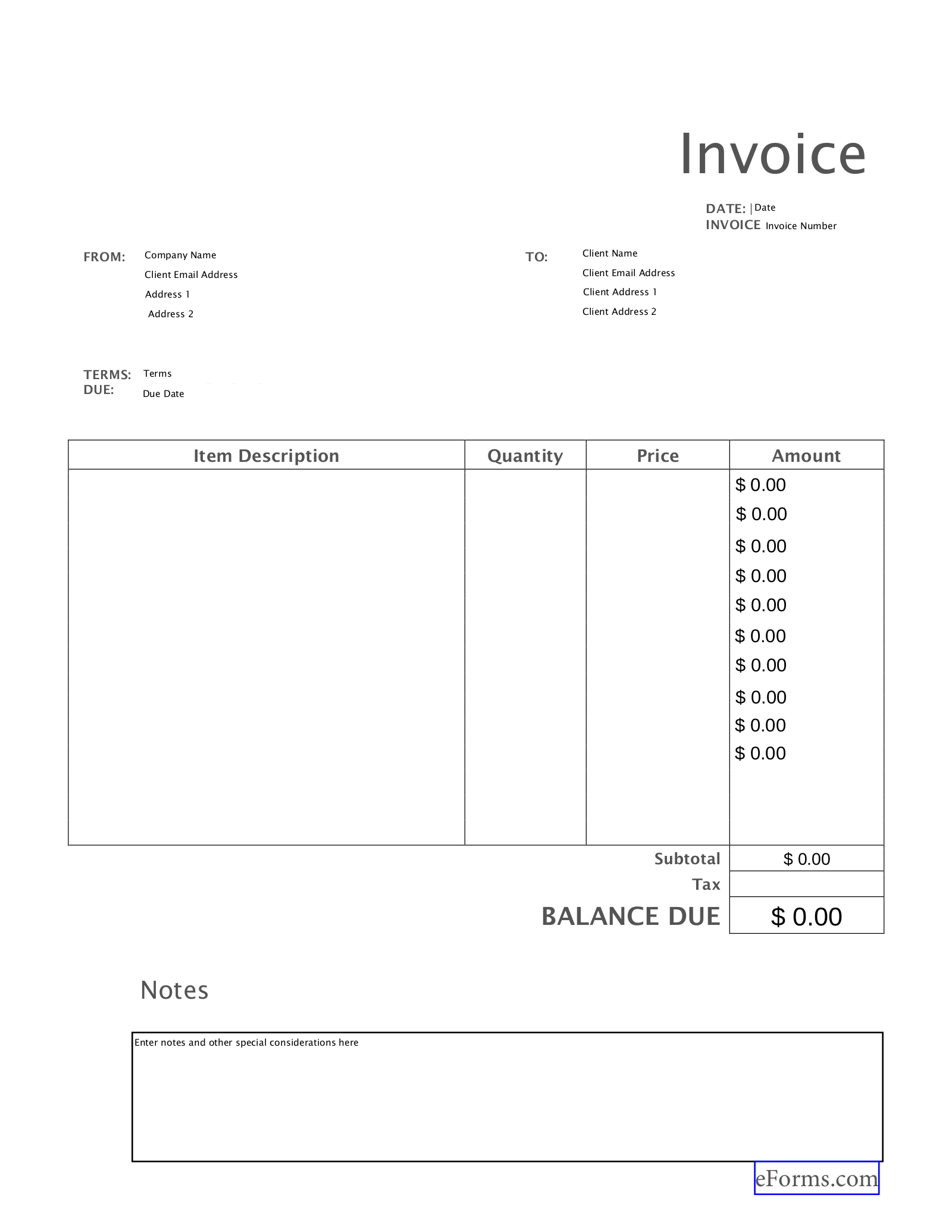 Free Blank Invoice Templates (30) - Pdf – Eforms for Printable Bill For Labor