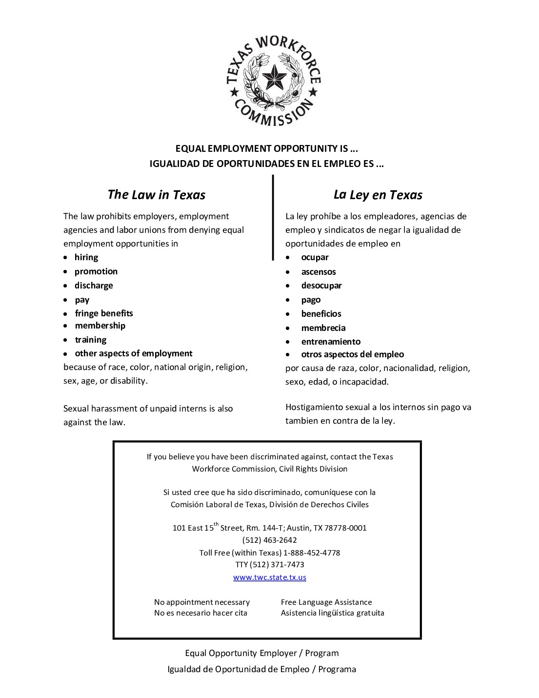 Free Employee Rights Poster 2025 for Texas And Federal Printable Labor Laws