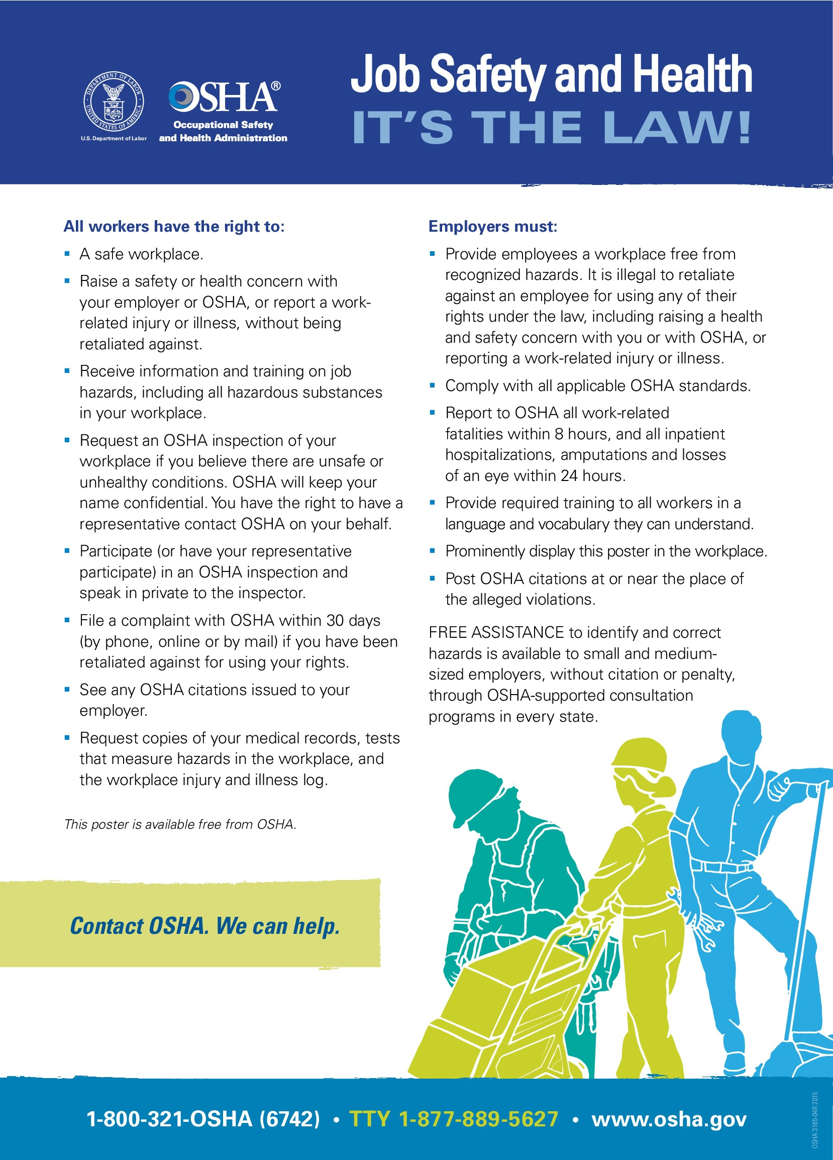 Free Federal Osha Job Safety &amp;amp;Amp; Health Protection Poster pertaining to Us Department Of Labor Free Printable Posters
