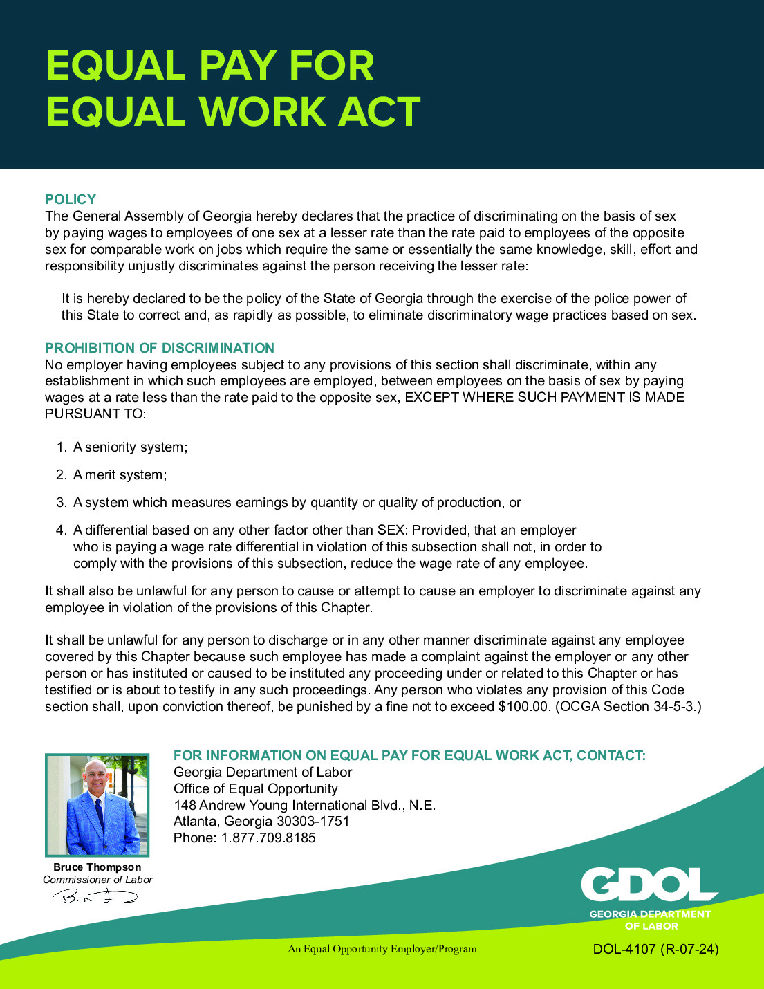 Free Georgia Georgia Equal Pay Labor Law Poster 2025 throughout Georgia Department Of Labor Free Printable
