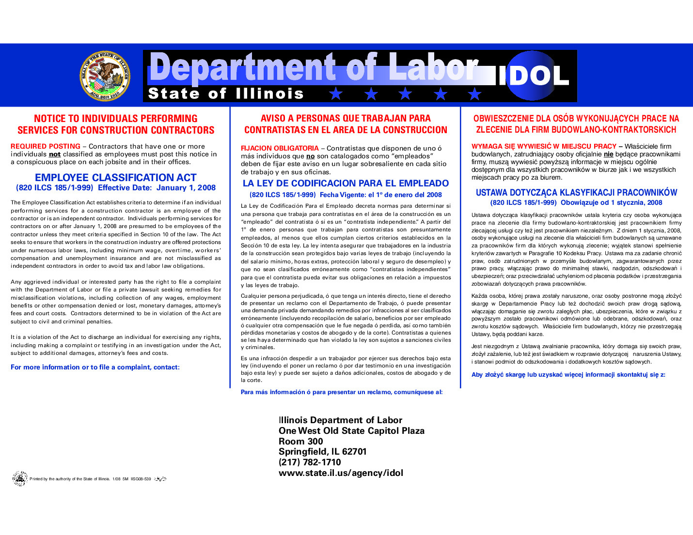 Free Illinois Illinois Classification Law Labor Law Poster 2025 pertaining to Free Printable Illinois Labor Laws