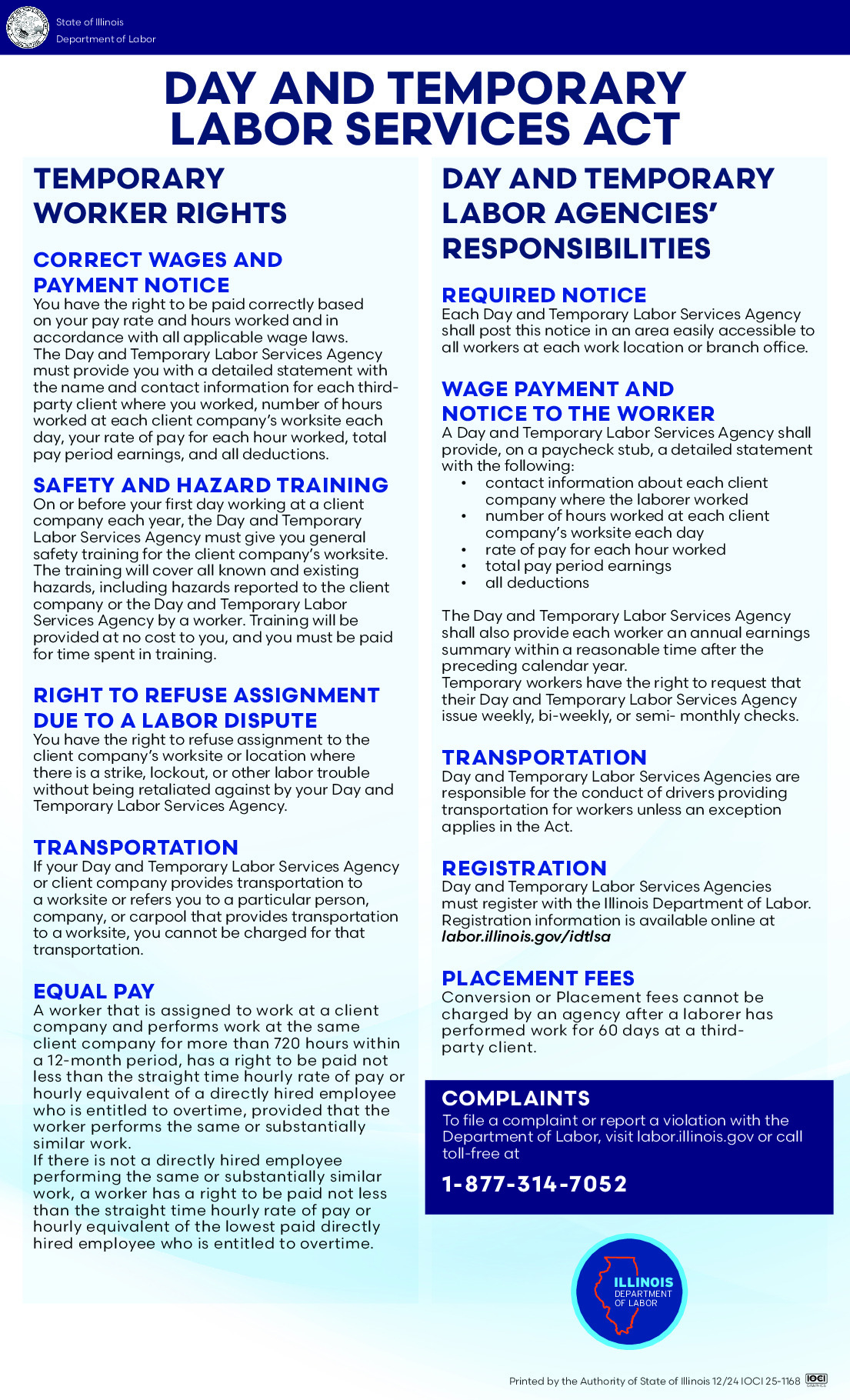 Free Illinois Illinois Day And Temporary Labor Service Labor Law for Illinois Labor Law Posters Free Printable