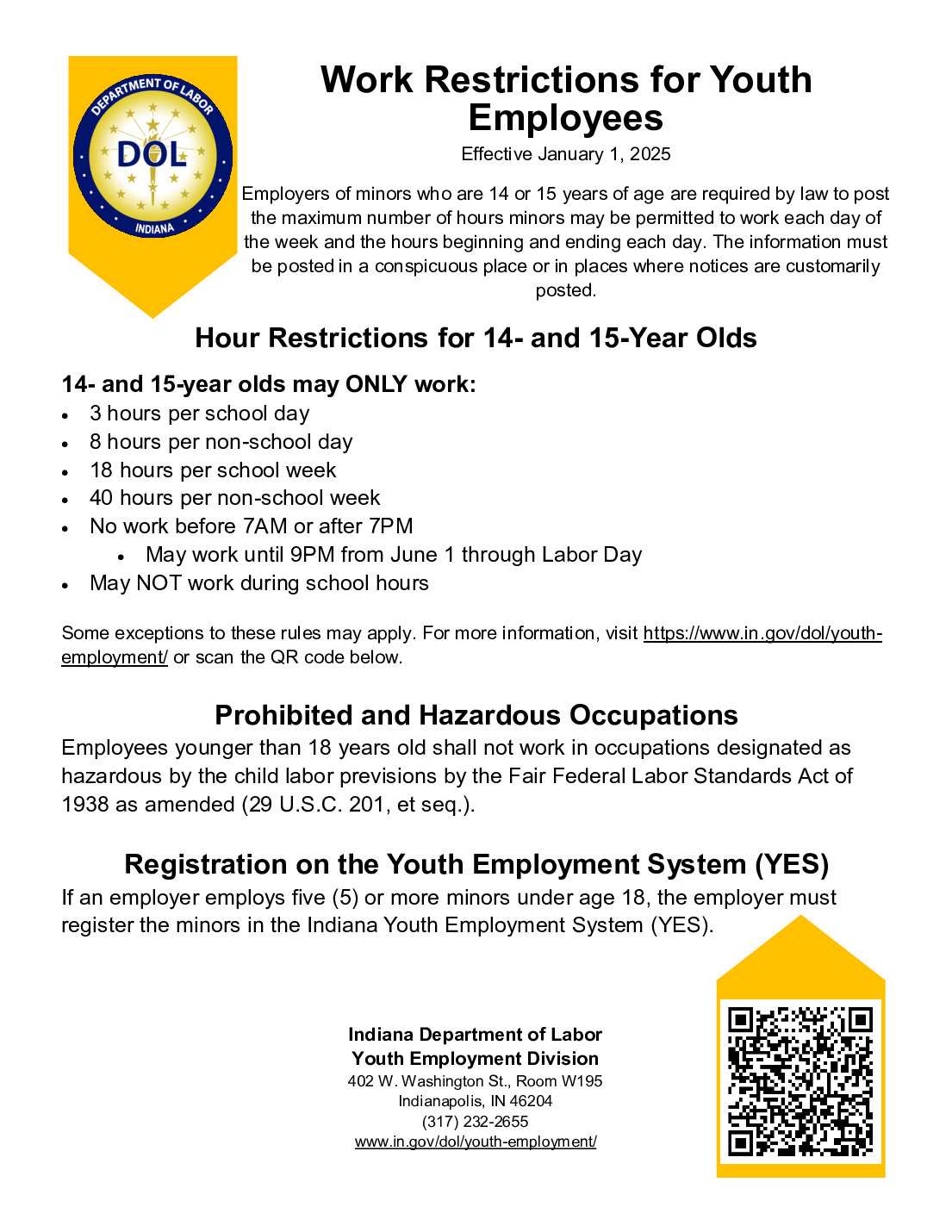 Free Indiana Work Restrictions For Minors Labor Law Poster 2025 in Indiana Labor Law Posters Free Printable