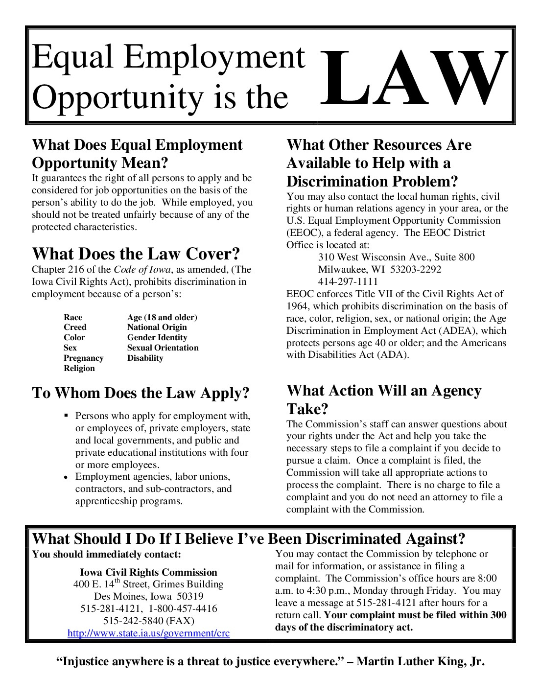 Free Iowa Iowa Equal Employment Labor Law Poster 2025 intended for Labor Law Poster Iowa Printable Free