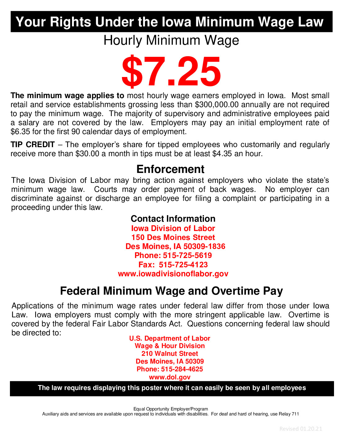 Free Iowa Minimum Wage 2025 with Labor Law Poster Iowa Printable Free