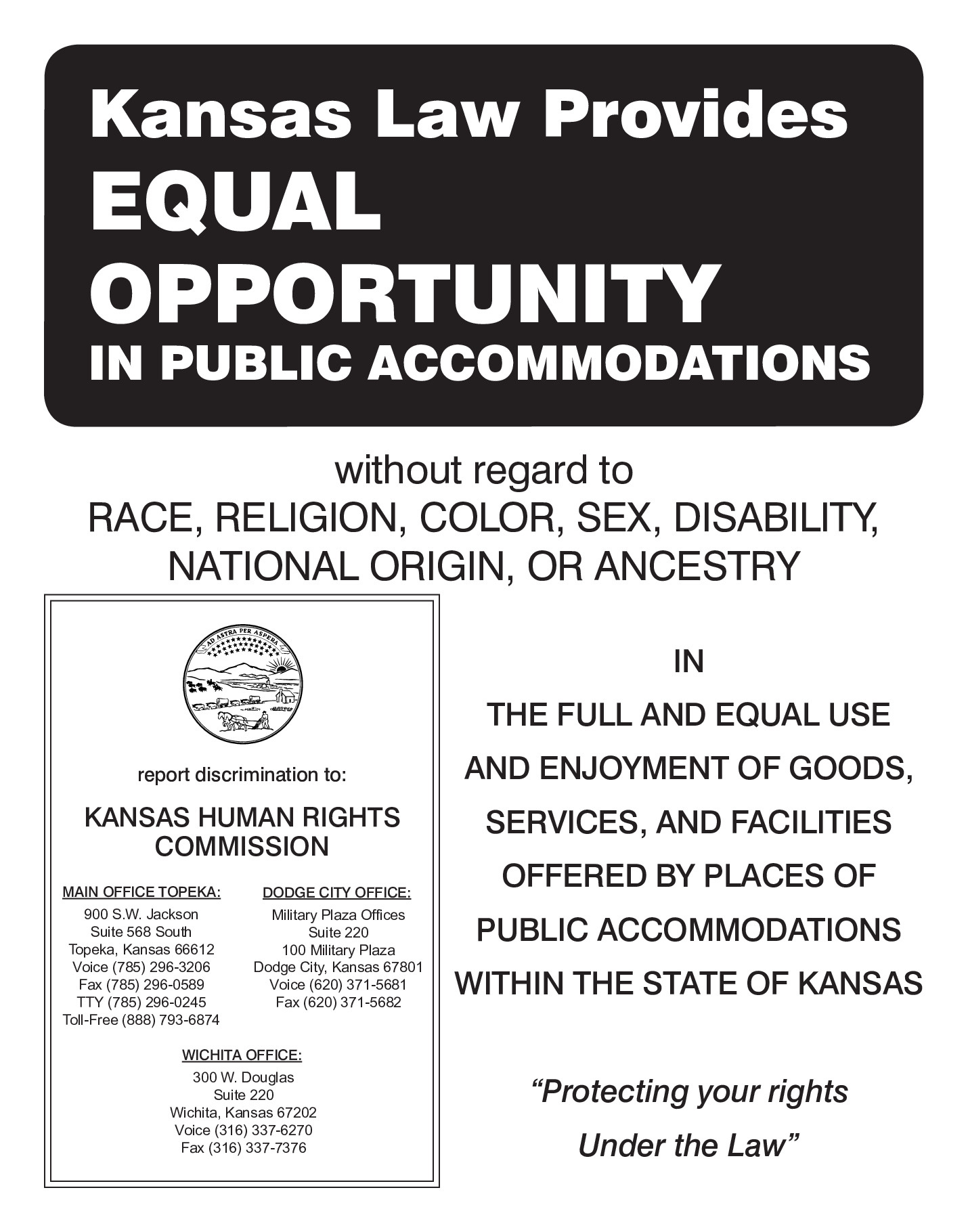 Free Kansas Public Accomodations Poster Labor Law Poster 2025 with Kansas Labor Law Posters Printable
