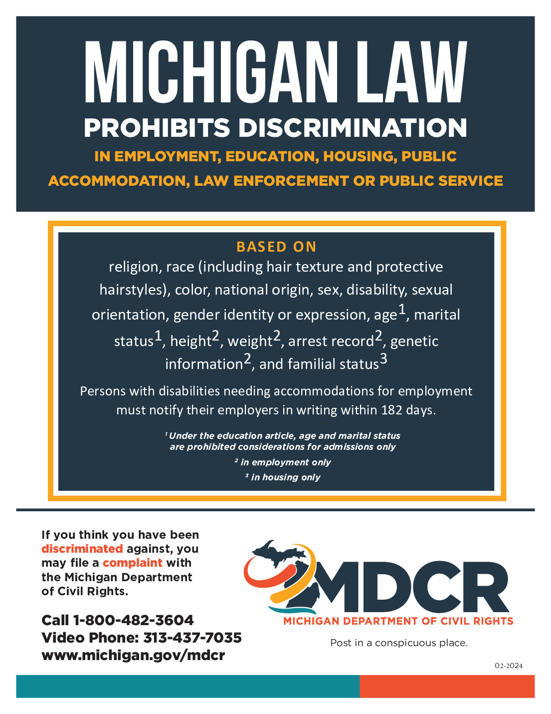 Free Michigan Discrimination Poster Labor Law Poster 2025 within Printable Michigan Labor Law Posters