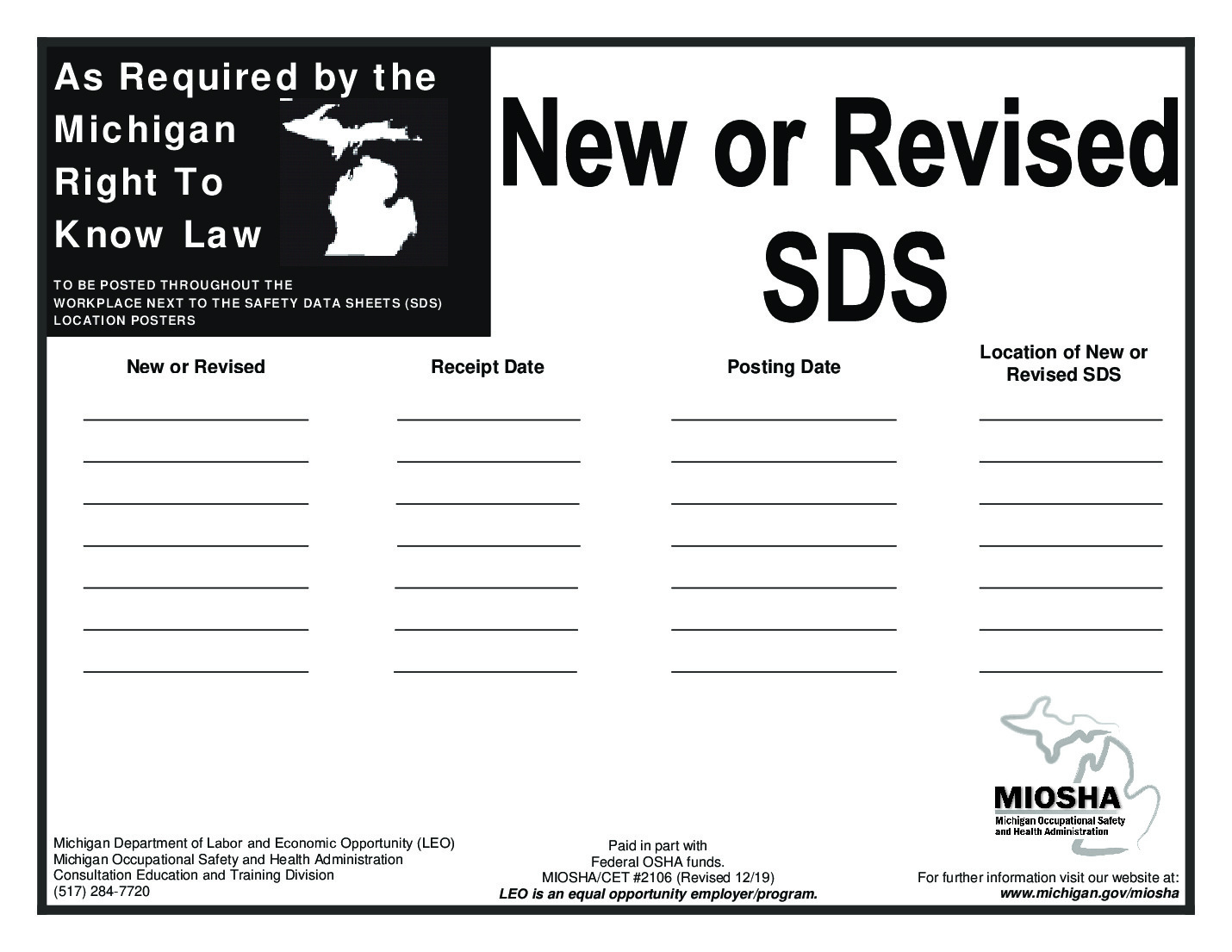 Free Michigan New Or Revised Sds Labor Law Poster 2025 within Michigan Labor Law Posters Free Printable