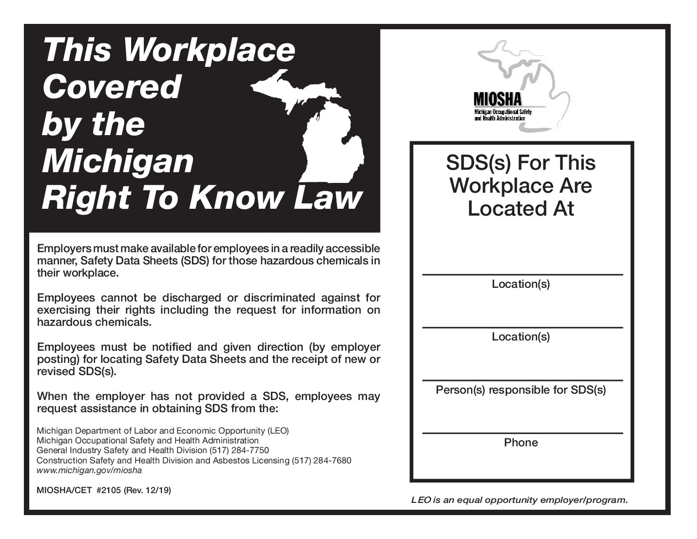 Free Michigan Sds Location Labor Law Poster 2025 with regard to Printable Michigan Labor Law Posters