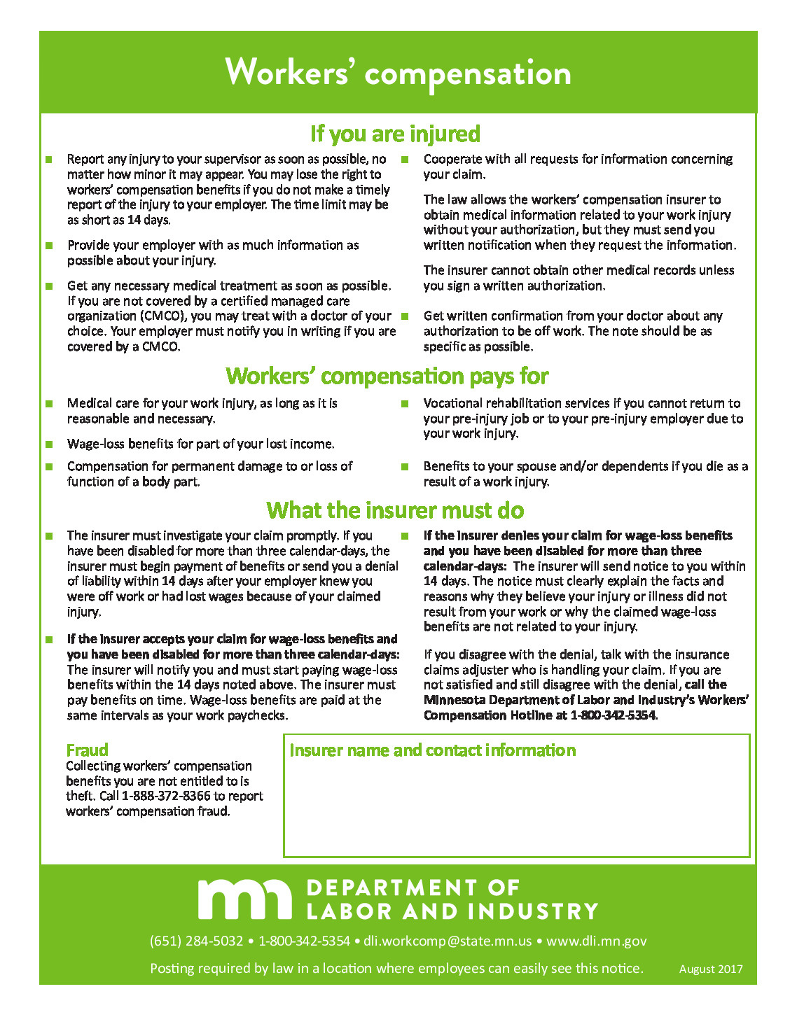 Free Minnesota Minnesota Workers Compensation Labor Law Poster 2025 regarding Mn Labor Law Posters Free Printable