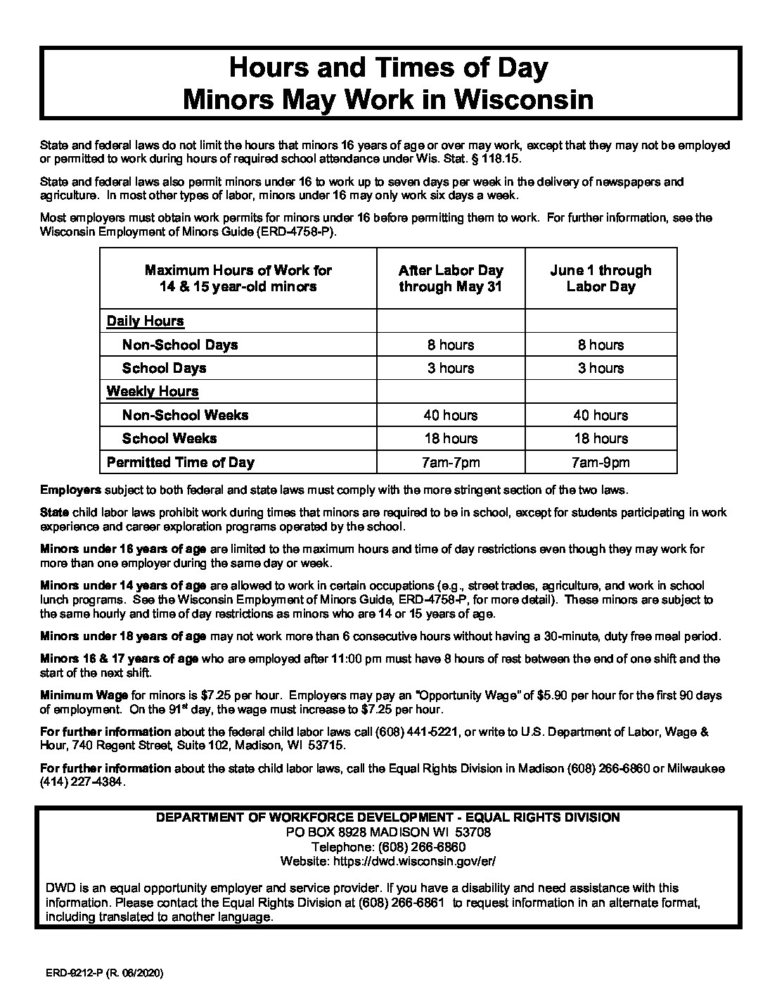 Free Minors Permitted Work Hours Days 2025 inside Wisconsin Labor Law Posters Free Printable