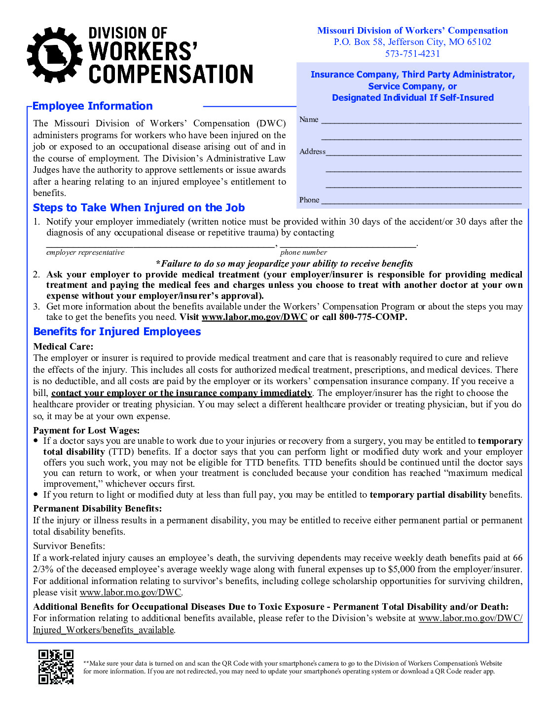 Free Missouri Missouri Workers&amp;amp;#039; Compensation Labor Law Poster within Free Printable Missouri Labor Posters