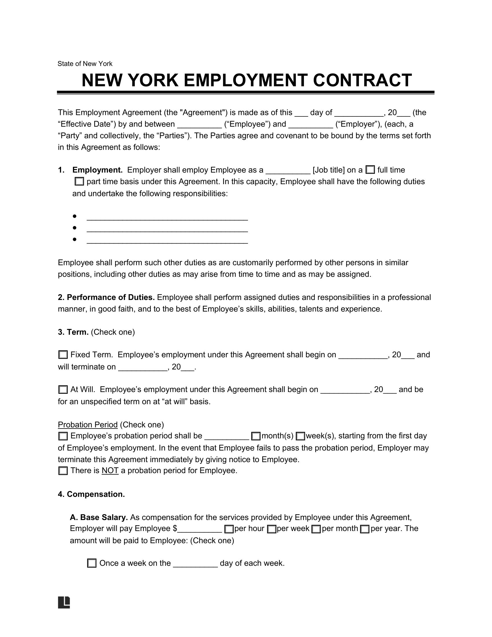 Free New York Employment Contract Templates | Pdf &amp;amp; Word regarding Labor Law Section 195 1 Printable