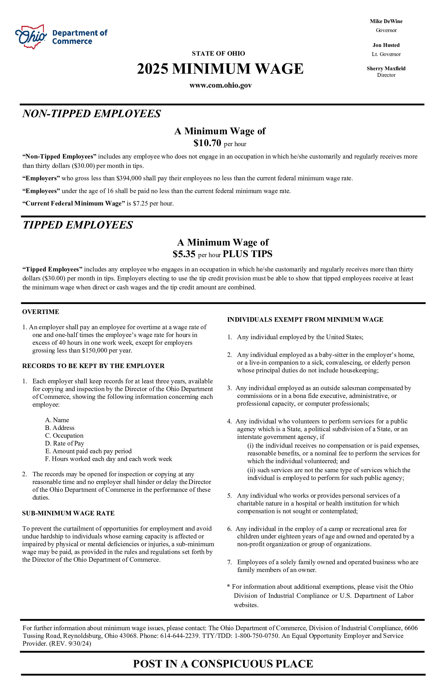 Free Ohio Minimum Wage Labor Law Poster 2025 for Ohio Labor Laws 2025 Printable