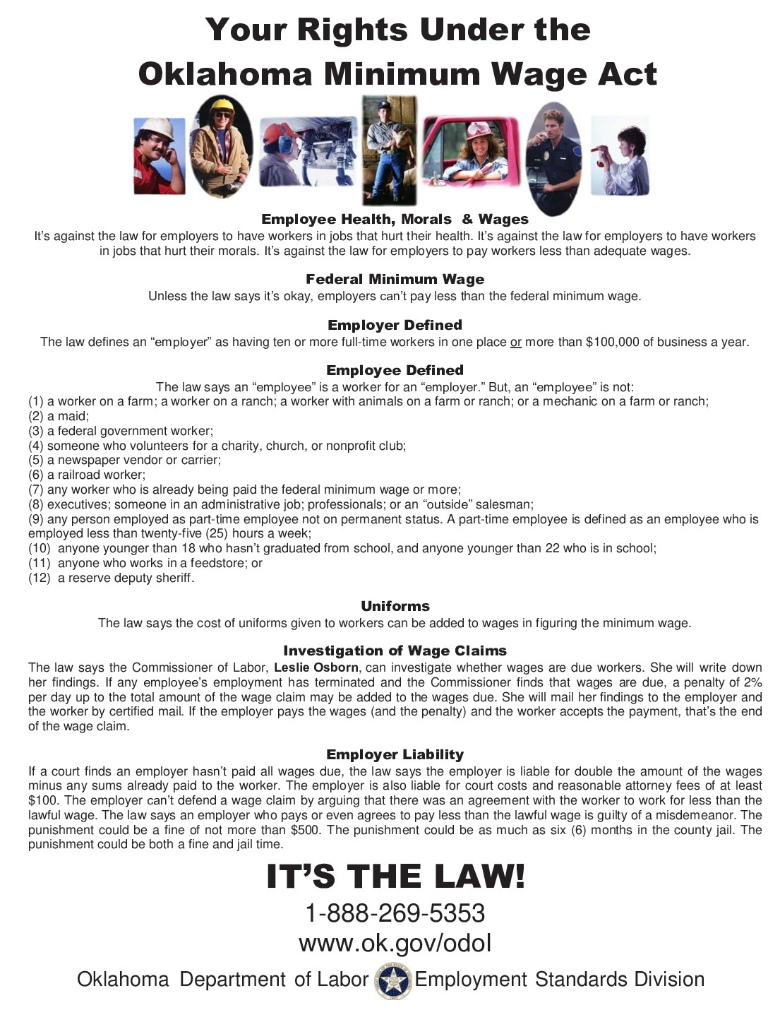 Free Oklahoma State Minimum Wage Labor Law Poster 2025 throughout Oklahoma Labor Law Posters Free Printable