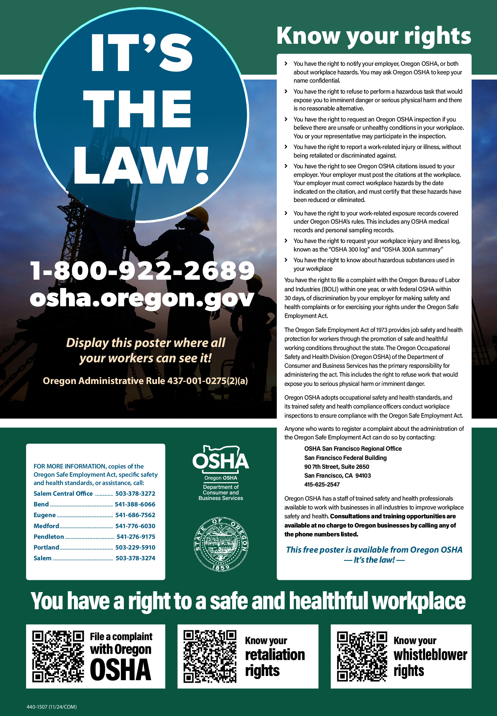 Free Oregon Safety &amp;amp;Amp; Health Poster Labor Law Poster 2025 regarding Oregon Labor Law Posters Free Printable