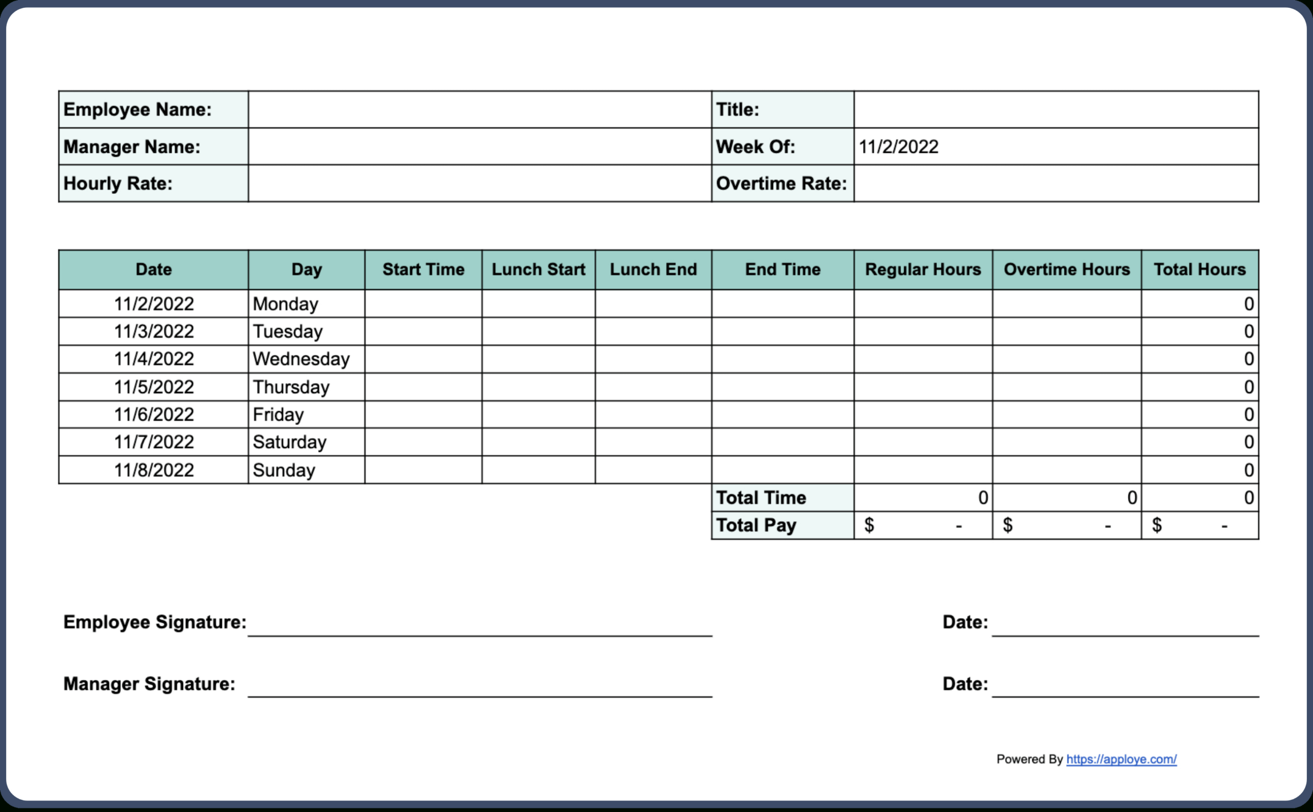 Free Printable Timesheet Templates (Excel, Word, Pdf) for Labor Time Sheets Printable
