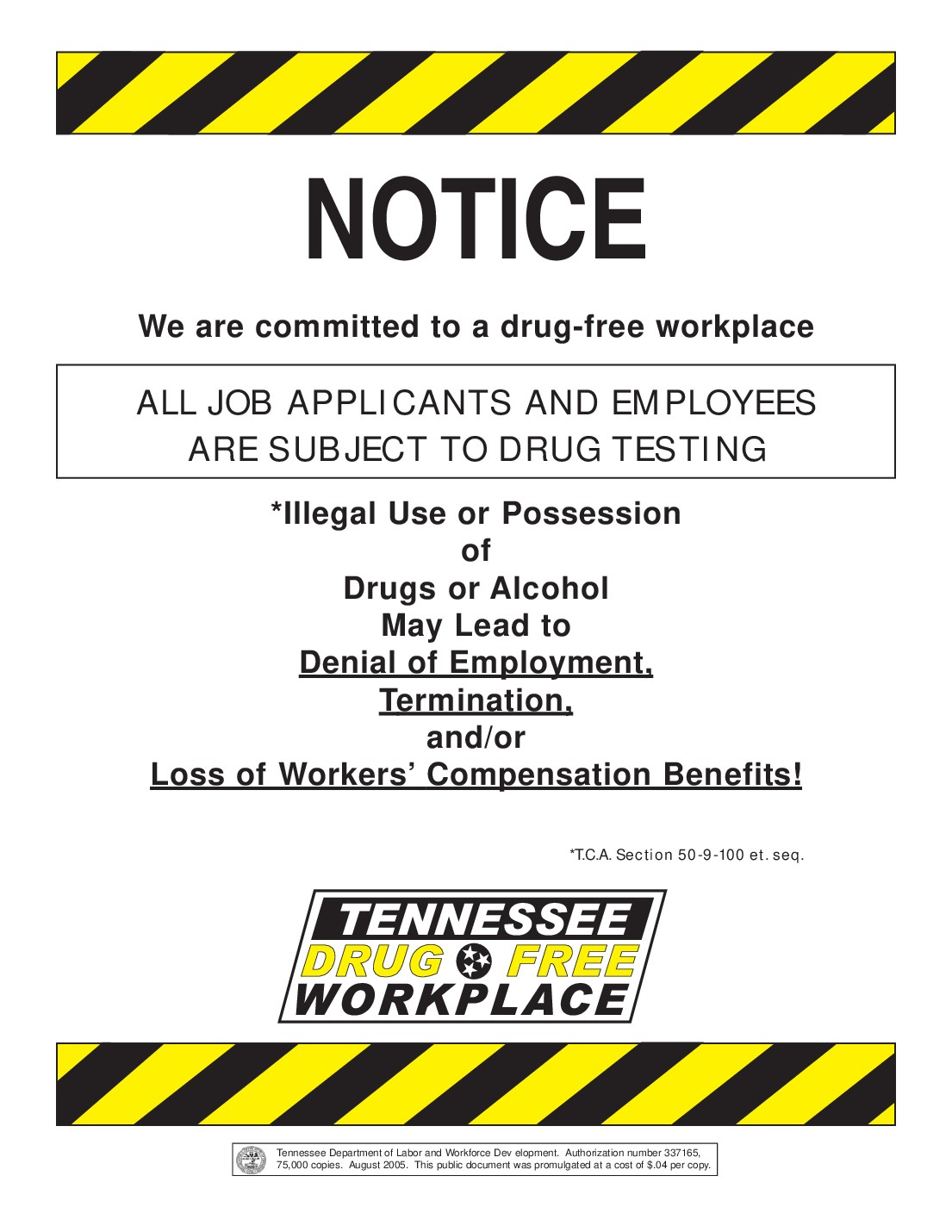 Free Tennessee Drug Free Labor Law Poster 2025 throughout Tennessee Labor Law Posters Free Printable
