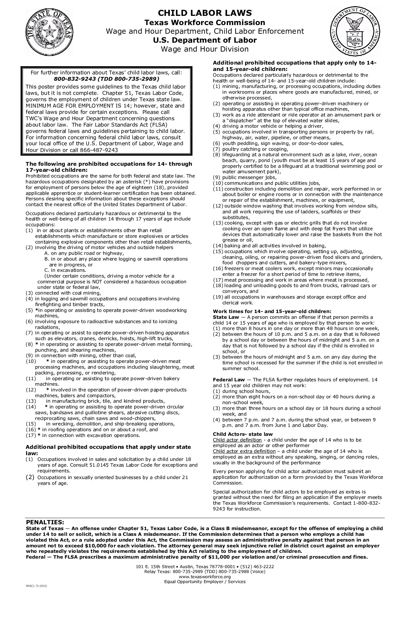 Free Texas Child Labor Regulations Labor Law Poster 2025 within Texas And Federal Printable Labor Laws
