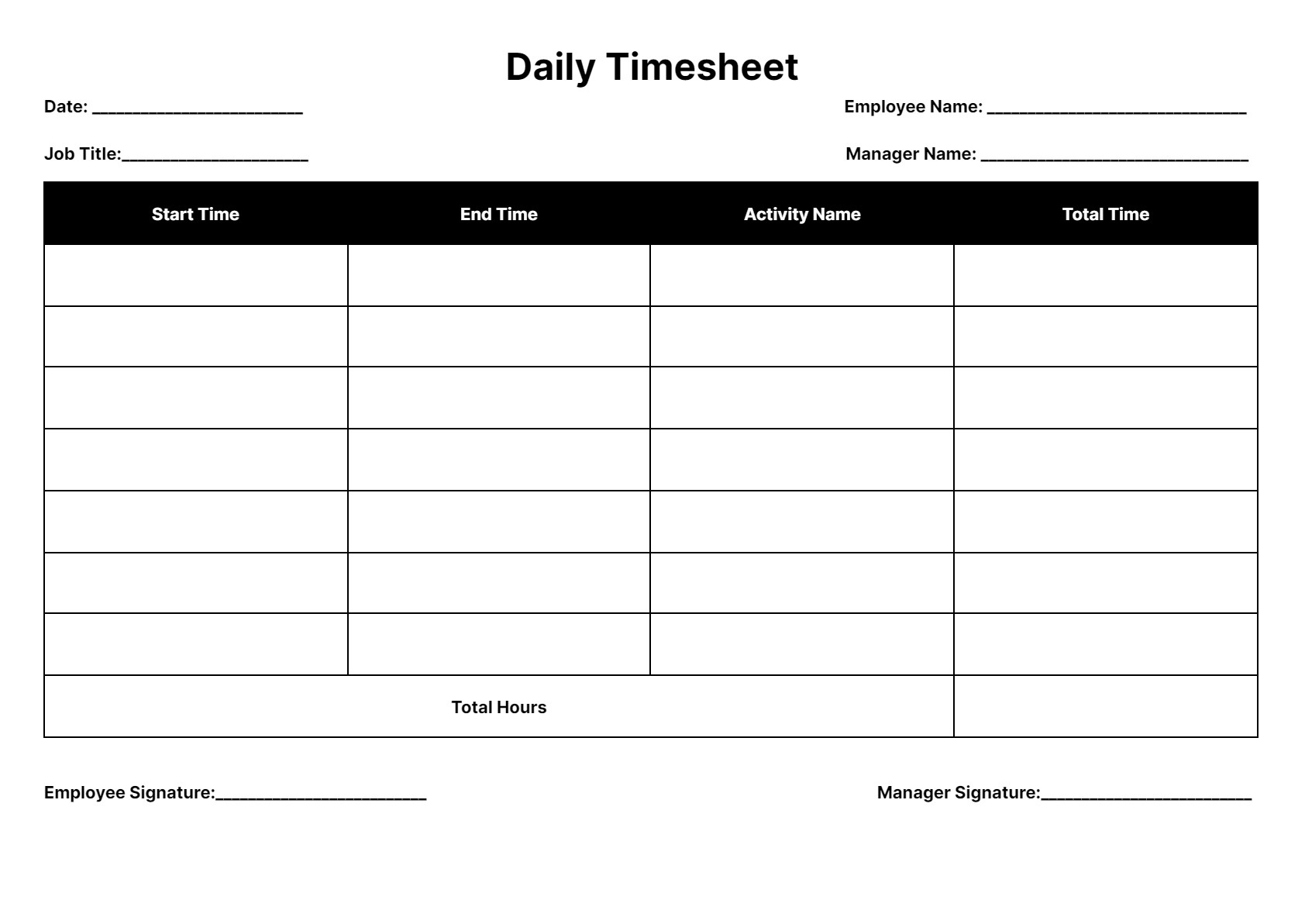 Free Timesheet Templates: Download Daily, Weekly, And Monthly Time with Labor Time Sheets Printable