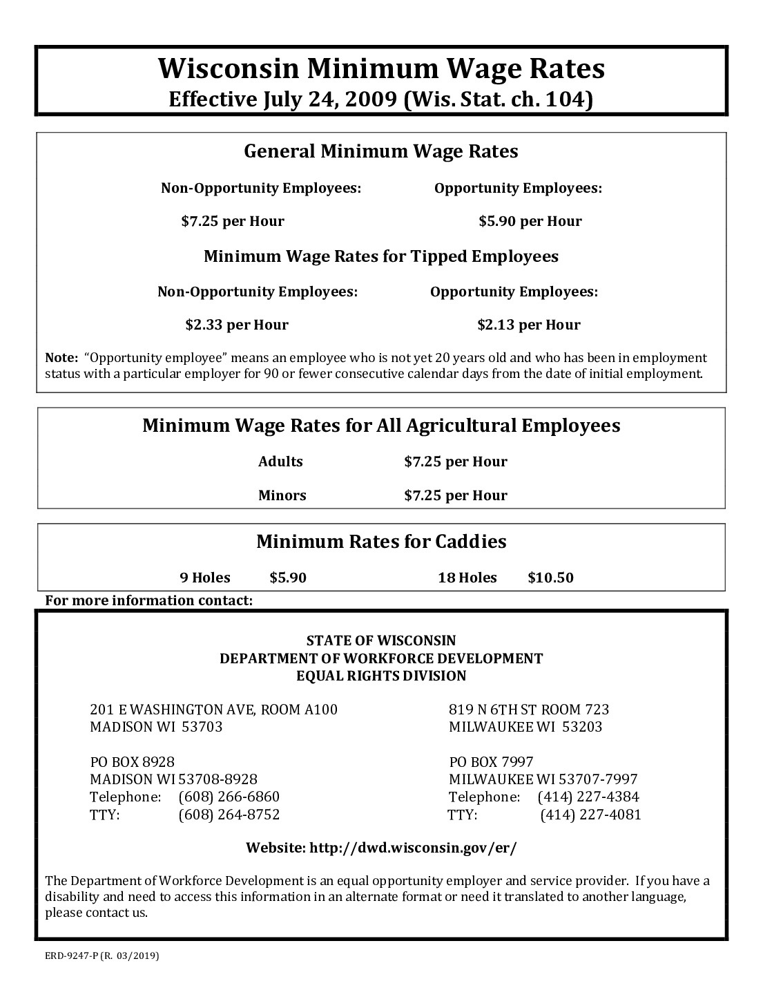 Free Wisconsin Minimum Wage (English) Labor Law Poster 2025 with regard to Wisconsin Labor Law Posters Free Printable