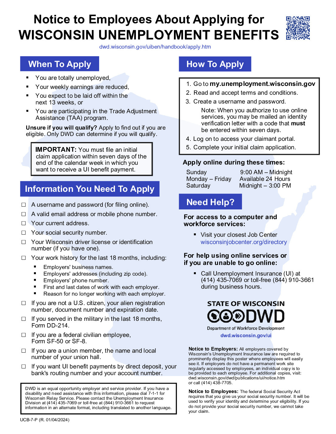 Free Wisconsin Wisconsin Unemployment Benefits Labor Law Poster 2025 regarding Wisconsin Labor Law Posters Free Printable